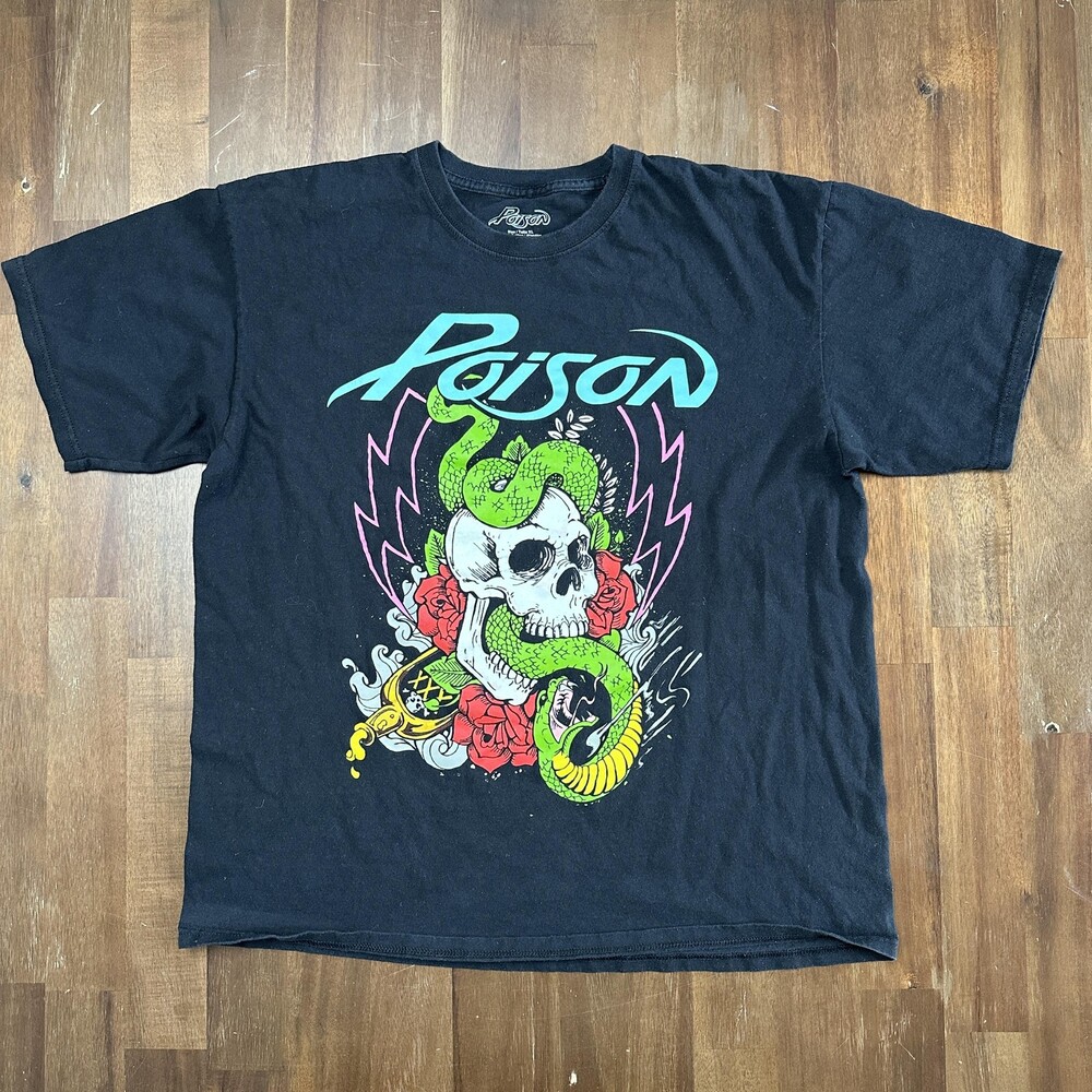 Poison Shirt Mens Extra Large Black Band Rock Graphic Snake Skull Roses Tee